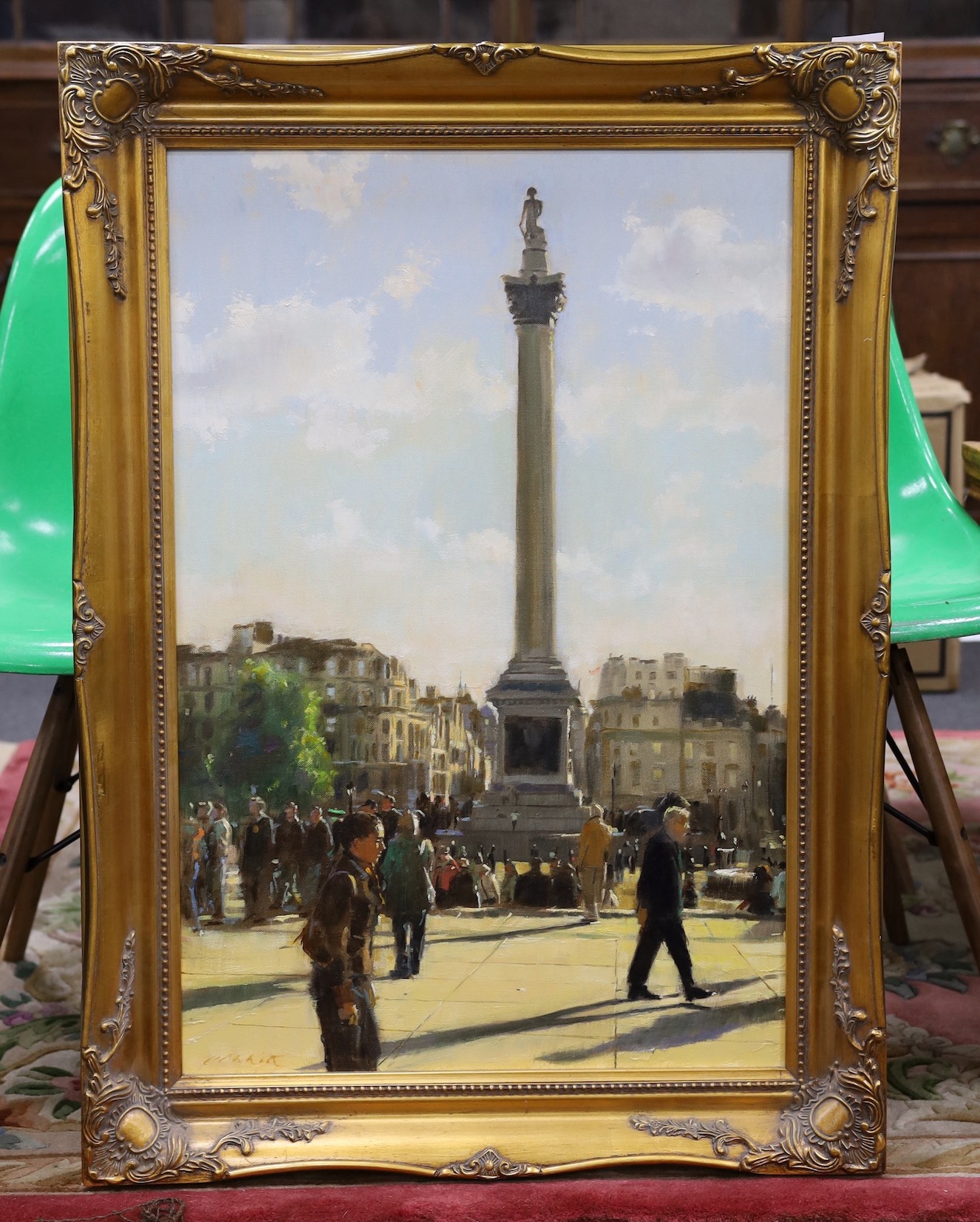 British School, late 20th century, oil on canvas, Trafalgar Square, indistinctly signed, 75 x 49cm